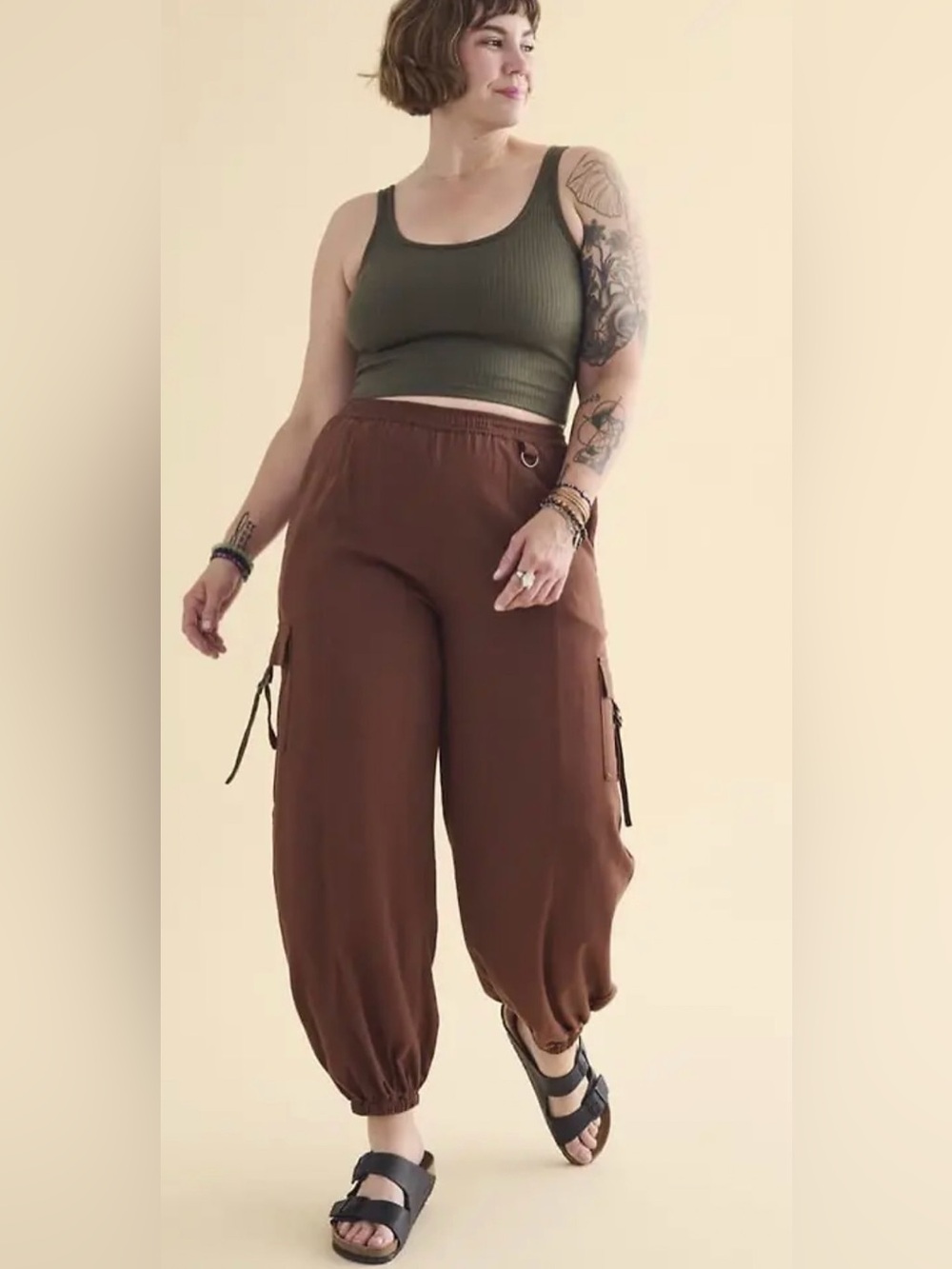 Earthbound Trading Brown Linen Buckle Cargo Pants